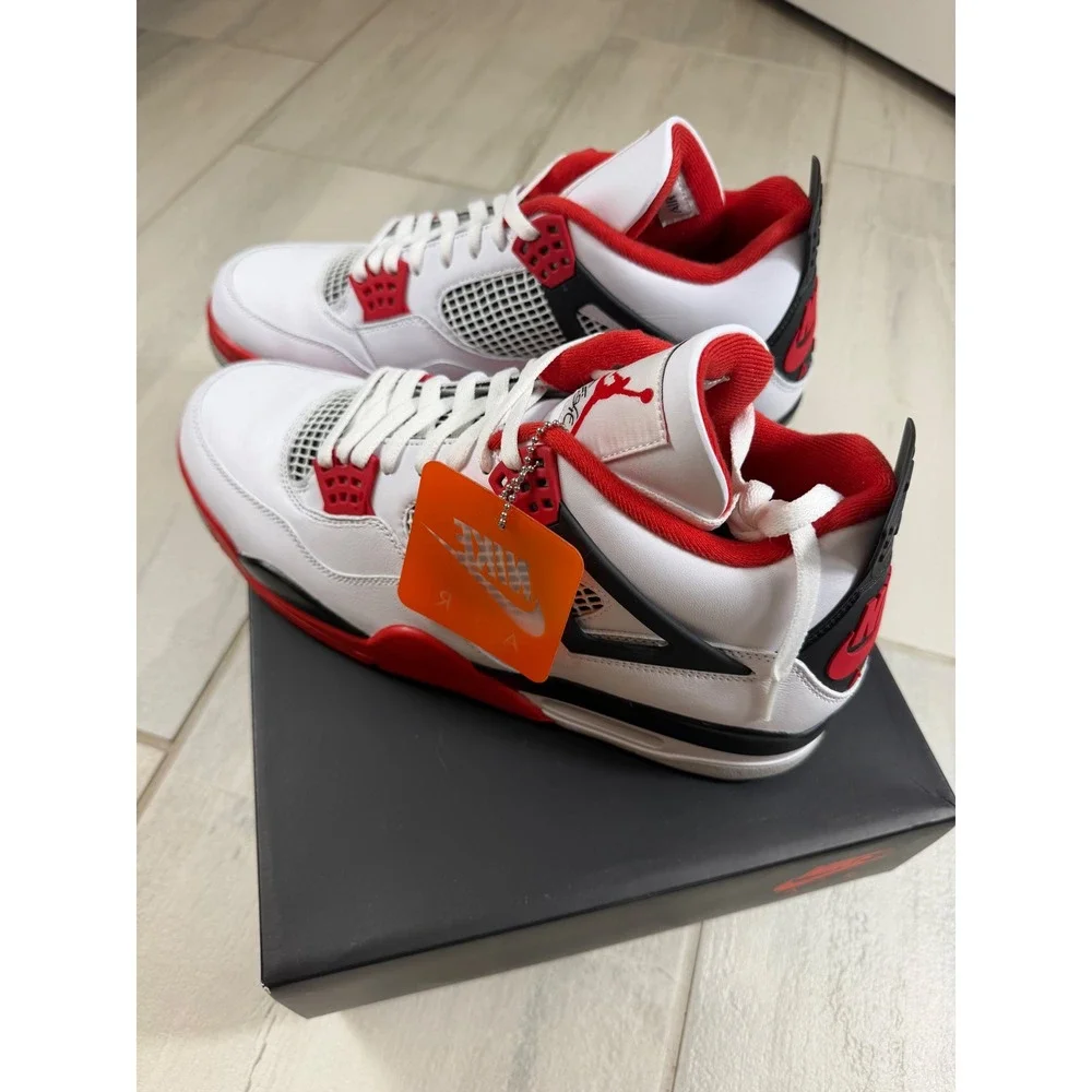 Air Jordan 4 Retro Fire Red 2020 White Black Mens Size 13 DC7770-160